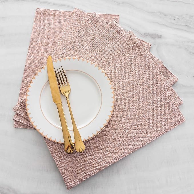Home Brilliant Placemats Set of 6 Pink Apricot Table Place Mats for Women Wedding Valentines Decoration Blush Placemats Washable Place Mats for Dining Kitchen Restaurant Table, Pink
