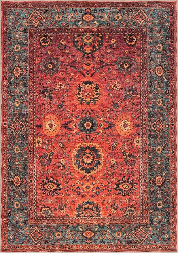 Keen Home Design 10x14 Rug - Machine Washable Area Rug with Non-Slip Backing, Ideal for Living Room, Dining Room, Bedroom - Vintage, Easy Clean, Durable, Low Pile Rug - (9'7" x 14')