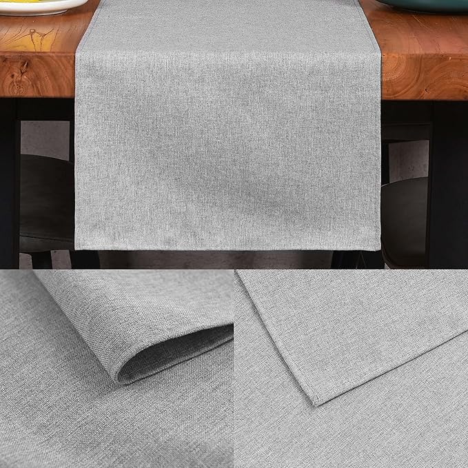 Table Runner 13 x 108 Inches Long, Cotton Linen Farmhouse Style Grey Table Linen for Kitchen Dining Coffee Table Parties Wedding Home Decor (Modern-Grey, 13” x 108”)