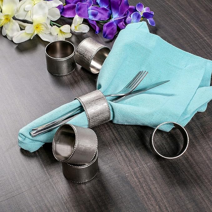 ALPHA Living HOME Silver Napkin Rings Set of 12 Premium, 100% Metal Rust-Resistant Décor - Handcrafted French-Style Metal Holders 2" for Thanksgiving, Christmas, Parties & Everyday Dining