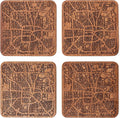 Houston Map Coaster by O3 Design Studio, Set Of 4, Sapele Wooden Coaster With City Map, Handmade