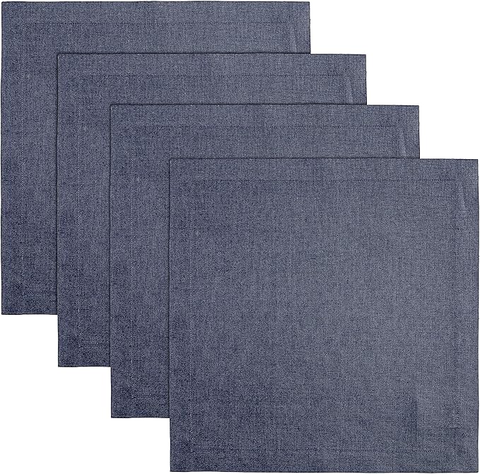 Solino Home Navy Blue Placemats Set of 4 - 100% Pure Linen Placemats 14 x 14 Inch for Winter, Spring, Easter - Fete