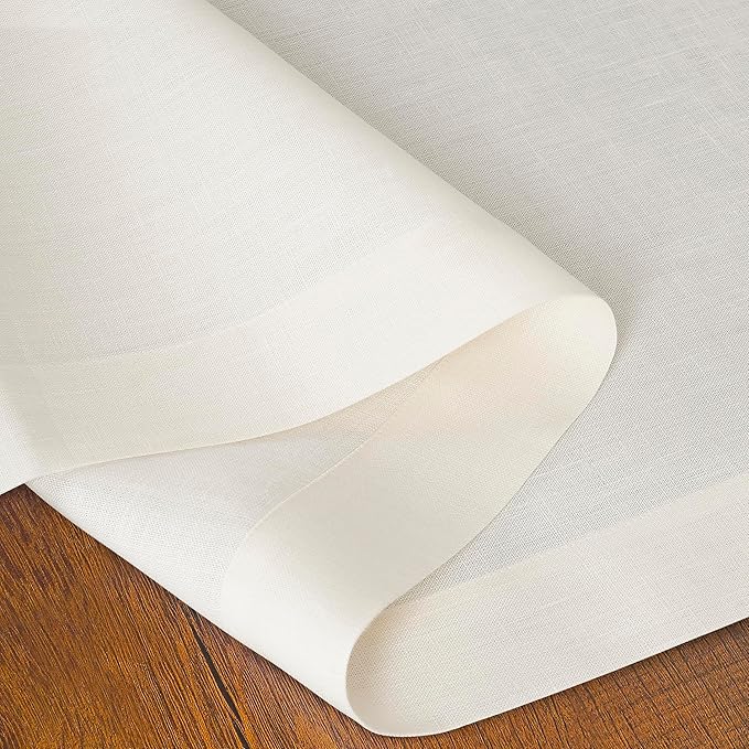 D'Moksha Homes Linen Ivory Table Runner 48 Inches - 100% Pure Linen Small Table Runner 14 x 48 Inch for Coffee Tables, Dresser, Valentines, Spring, Easter - Machine Washable