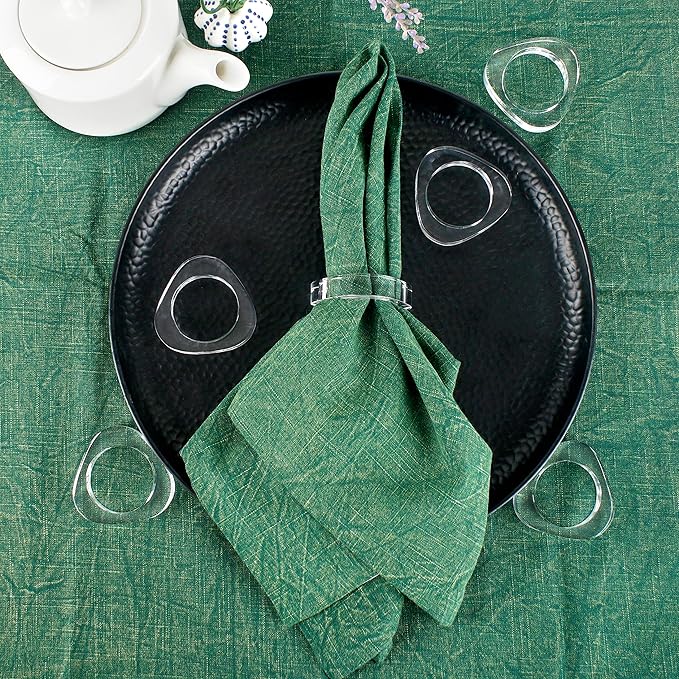 ALPHA Living HOME Clear Acrylic Napkin Rings - Set of 12 Modern Oval Beveled Holders for Cloth Napkins | Elegant Serviette Rings for Dining Table, Wedding, Party & Holiday Décor (Transparent)