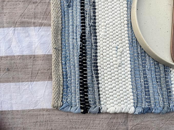 Perilla Home Natural Chindi Jute Placemats Set of 4 Vintage Boho 13x19 Inch Table Mats for Kitchen Dining Home Decor Rectangle Printed Rustic Placemat (Nagiso)