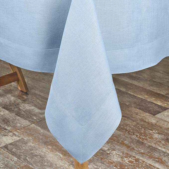 D'Moksha Homes Linen Tablecloth for Rectangle Tables 60 x 144 Inch - 100% Pure Linen Powder Blue Table Cloth - Machine Washable Cloth Tablecloth for Spring, Easter