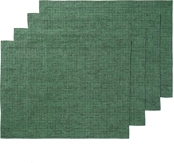 Solino Home Linen Placemats Set of 4 - Forest Green Placemats 14 x 19 Inch - 100% Pure Linen Table Mats for Winter, Easter, St Patricks Day - Athena
