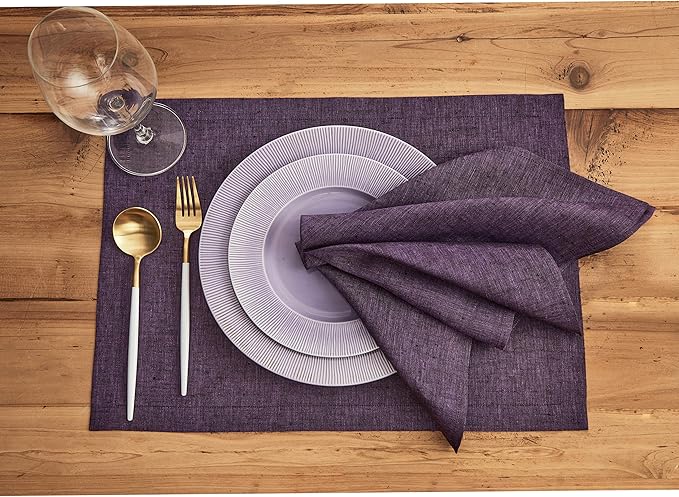 Solino Home Linen Napkins Set of 4 - 100% Pure Linen Grape Dinner Napkins Cloth 20 x 20 Inch for Winter, Valentines, Spring, Easter - Athena, Handcrafted and Machine Washable