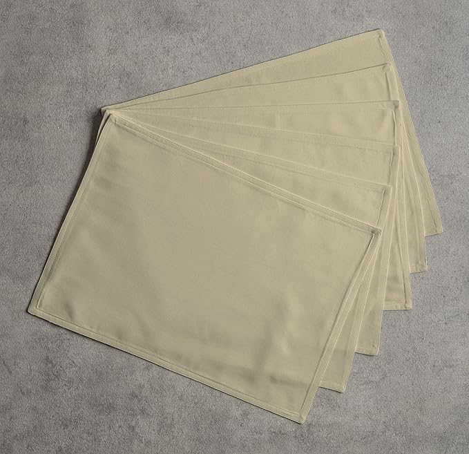 Calicot Placemats Set of 6 100% Cotton Washable Cloth Place Mats, Reusable Table Mats for Spring/Summer & Thanksgiving Christmas Decorations Kitchen Dining Party Wedding (Khaki Beige, 13" x 19")