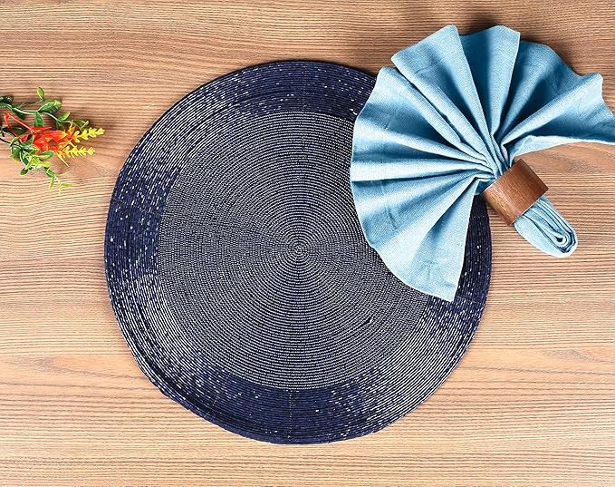 Lightnpro Farmhouse Beaded Placemats Set of 4 - Round Table Chargers - Decorative Handmade Beaded Placemats by Skilled Artisans - Elegant Table Décor for Dining & Special Occasions - 13 Inch Navy