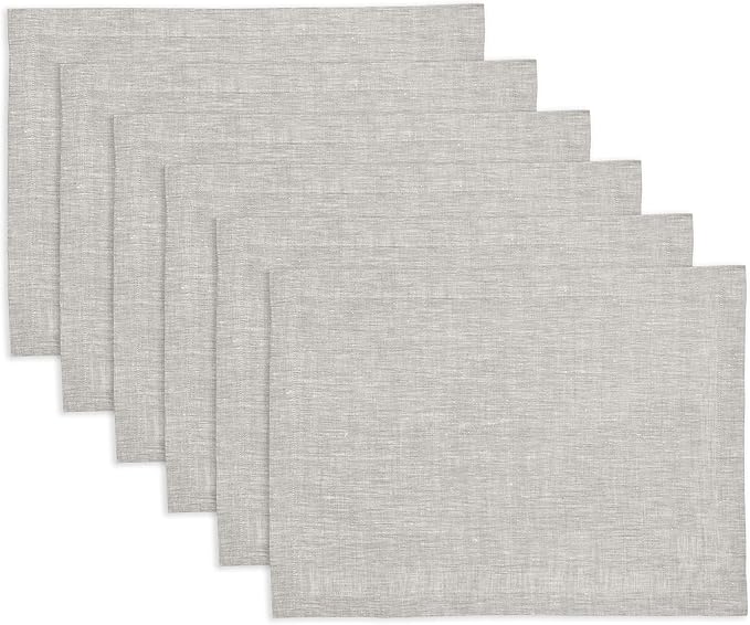 Solino Home Linen Placemats Set of 6 - Oyster Grey Placemats 14 x 19 Inch - 100% Pure Linen Table Mats for Spring, Easter - Athena