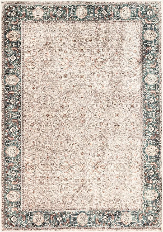 Keen Home Design 8x10 Rug - Machine Washable Area Rug with Non-Slip Backing, Ideal for Living Room, Dining Room, Bedroom - Vintage, Easy Clean, Durable, Low Pile - (8' x 10')