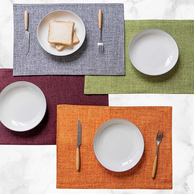 Home Brilliant Cloth Placemats Set of 6 Heat Resistant Dining Table Place Mats for Kitchen Table Fall Party Thanksgiving Decorations Decor, 13 x 19 inches, Orange