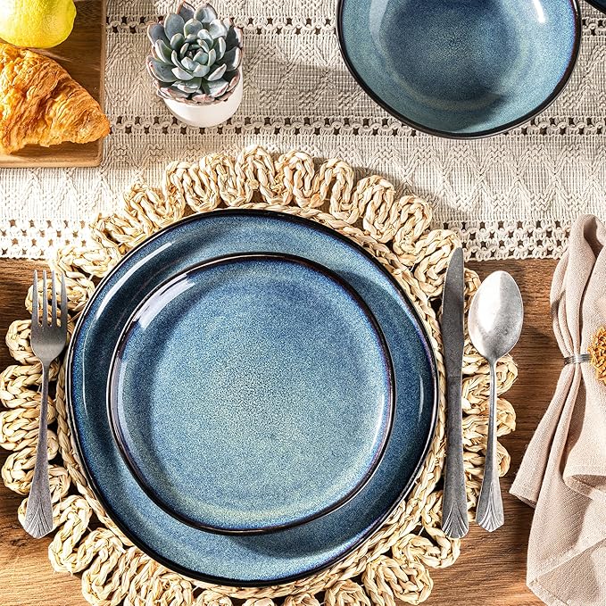 AmorArc Ceramic Dinnerware Sets,Handmade Reactive Glaze Stoneware Plates and Bowls Set,Highly Chip and Crack Resistant | Dishwasher & Microwave Safe Dishes Set,Service for 8 (24pc)