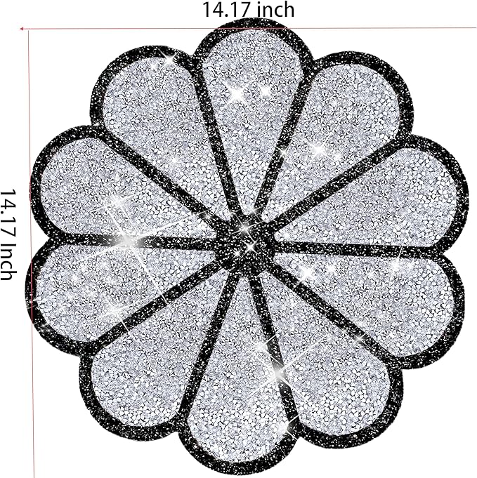 Washable Waterproof Diamond Circle Placemats for Round Tablescape Decor for Dinner and Kitchen Bling Placemats for Weddings & Special Events -6 PCS (Silver and Black)