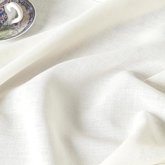 D'Moksha Homes Linen Ivory Tablecloth 60 x 132 Inch - 100% Pure Linen Rectangular Tablecloth - Machine Washable Table Cloth for Valentines, Spring, Easter