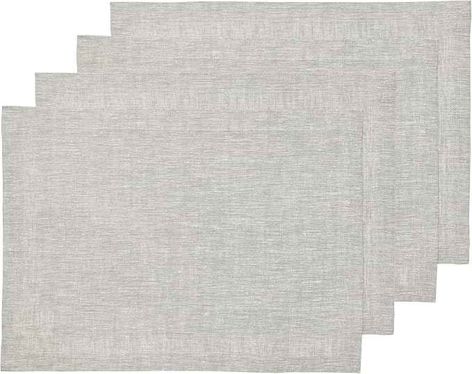 Solino Home Linen Placemats Set of 4-100% Pure Linen Oyster Grey Cloth Placemats 14 x 19 Inch for Spring, Easter - Athena