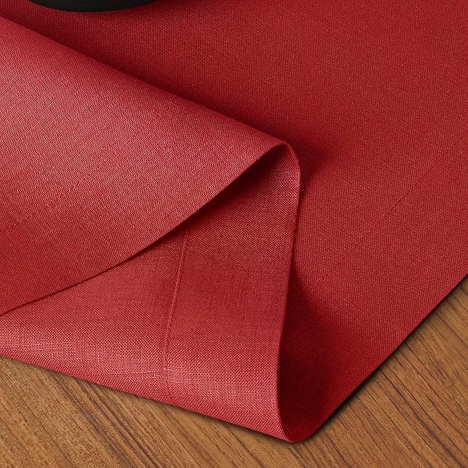 D'Moksha Homes Linen Table Runner 48 Inches - 100% Pure Linen Bright Red Table Runner 14 x 48 Inch for Coffee Tables, Dresser, Valentines, Spring, Easter - Machine Washable