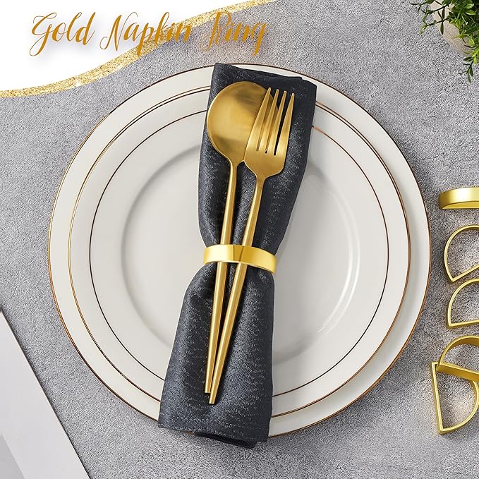 Gold Napkin Rings Set of 12, Semicircle Metal Bright Gold Napkin Holder Buckles, Fall Thanksgiving Christmas Napkin s Rings for Dinner Table Decor, Wedding, Banquet, Party, Easter