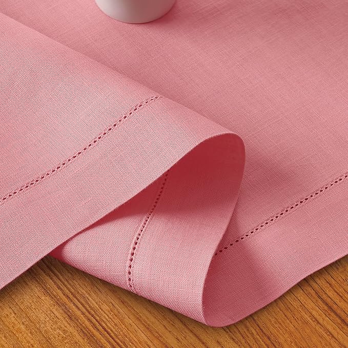 D'Moksha Homes Linen Dusty Pink Table Runner 54 Inches - Classic Hemstitch, 100% Pure Linen Coffee Table Runner 14 x 54 Inch Ideal for Dresser Tables, Valentines, Spring, Easter