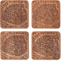 Paris Map Coaster by O3 Design Studio, Set Of 4, Sapele Wooden Coaster With City Map, Handmade