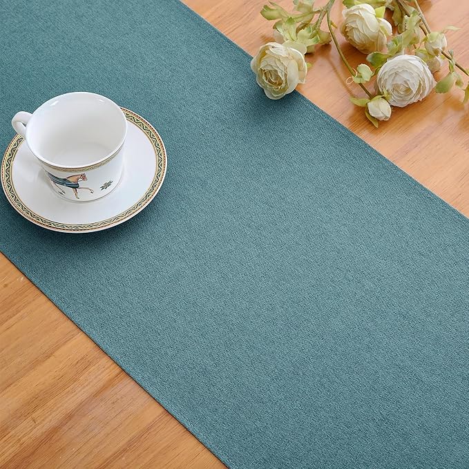 Dark Green Table Runner 13 x72 Inches Long, Cotton Linen Farmhouse Style Seasonal Table Linen for Kitchen Dining Coffee Table Parties Wedding Home Decor (13” x 72”, Dark Green)