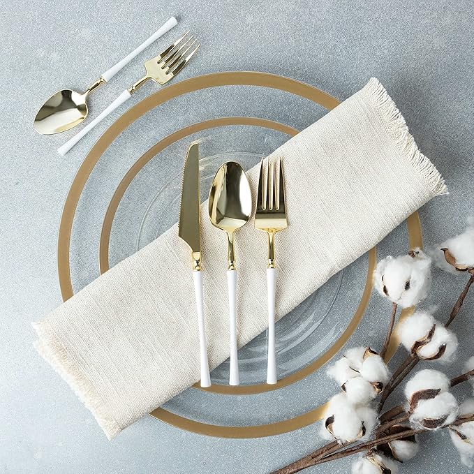 PlasticPro 20 Count Gold and White Plastic Dinner Forks Premium Quality Heavy Duty Disposable Elegant Silverware Two Tone Forks for Party