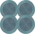 Lightnpro Beaded Placemats Set of 4 - Round Handmade Farmhouse Table Chargers - Decorative Glitz Placemats for Dining Table, Holiday Parties, Wedding, Kitchen & Event Décor - 13 Inch Teal