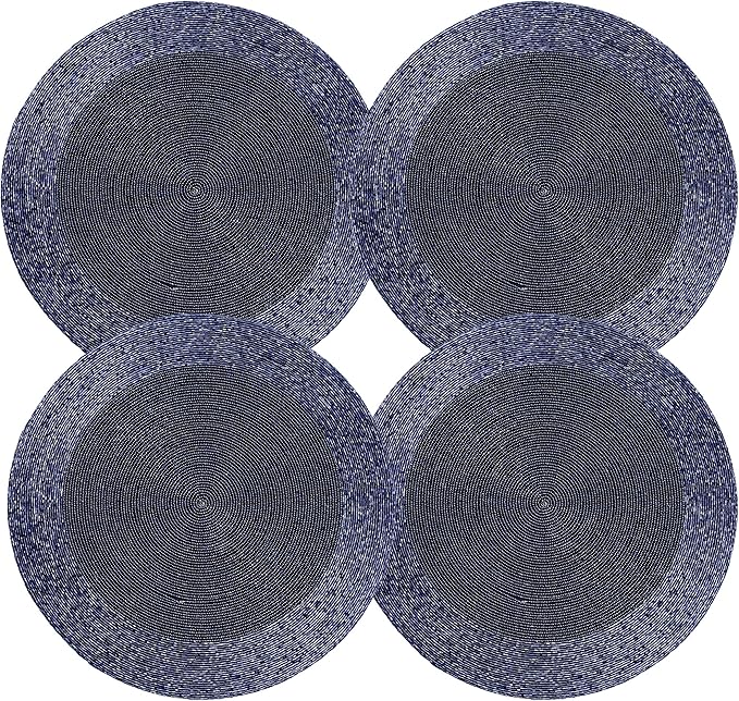 Lightnpro Farmhouse Beaded Placemats Set of 4 - Round Table Chargers - Decorative Handmade Beaded Placemats by Skilled Artisans - Elegant Table Décor for Dining & Special Occasions - 13 Inch Navy